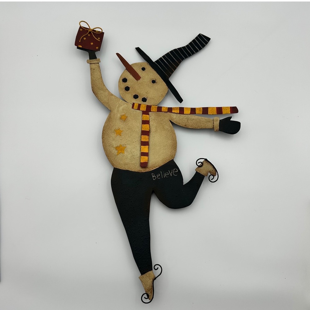August Moon Skating Snowman Tin Wall Hanging Garden Stake Dan DiPaolo Lang 2003